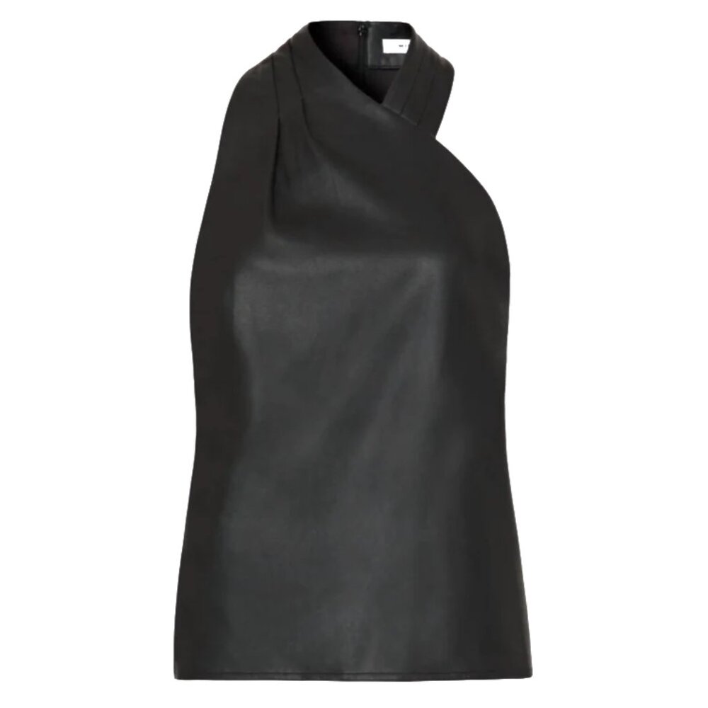 Milly Preston Black Vegan Leather Sleeveless Top in Black - Size Medium (NWT)